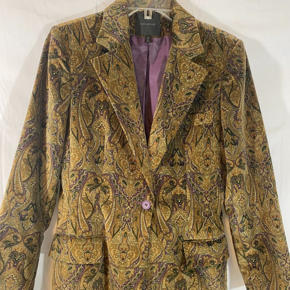 SOLD Bern And Mort Velour Single Breasted Brown Paisley Blazer NWOT - Picture 2 of 14